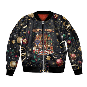 Black Nutcracker Family Christmas Sleeve Zip Bomber Jacket African American Noel Wrapped In Drip
