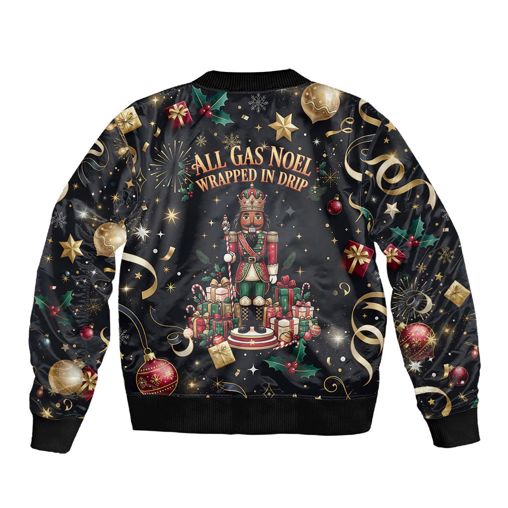 Black Nutcracker Family Christmas Sleeve Zip Bomber Jacket African American Noel Wrapped In Drip