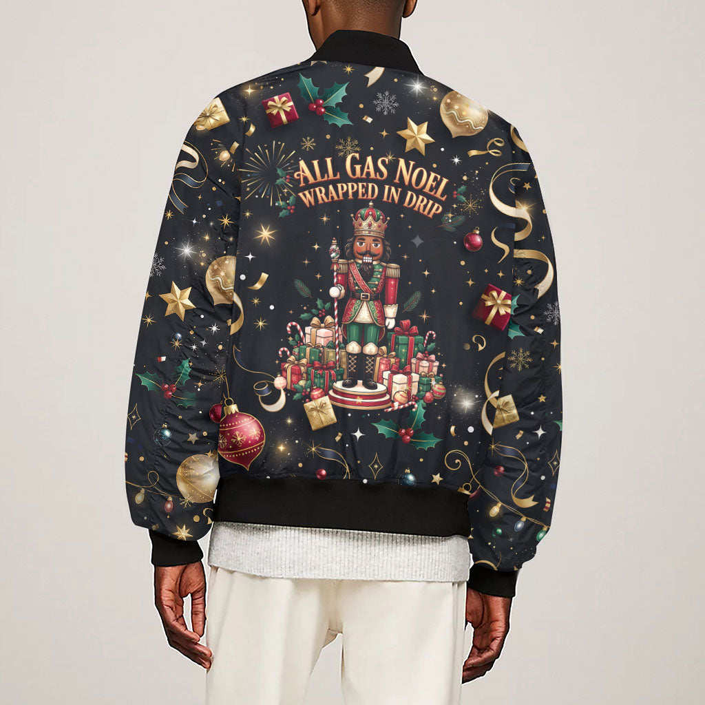 Black Nutcracker Family Christmas Sleeve Zip Bomber Jacket African American Noel Wrapped In Drip