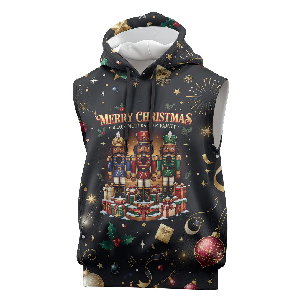 Black Nutcracker Family Christmas Sleeveless Hoodie African American Noel Wrapped In Drip