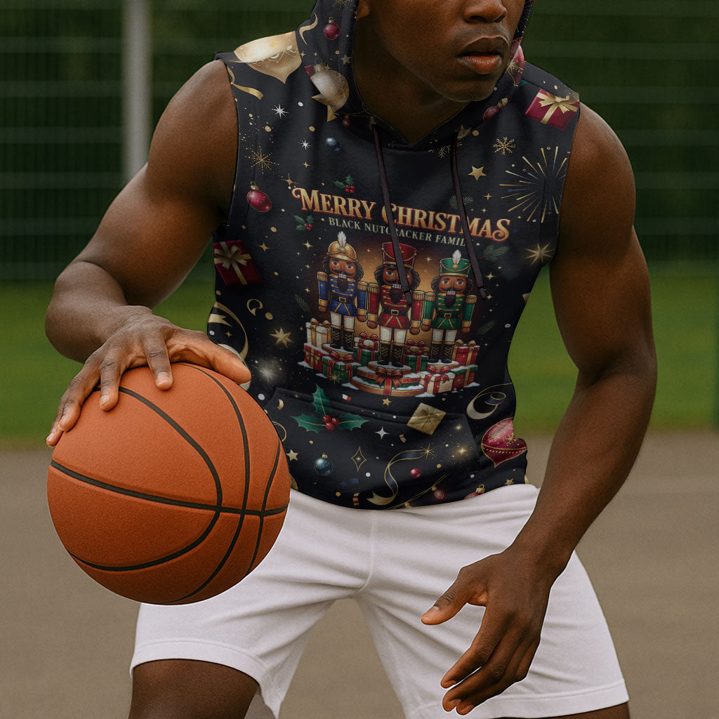 Black Nutcracker Family Christmas Sleeveless Hoodie African American Noel Wrapped In Drip
