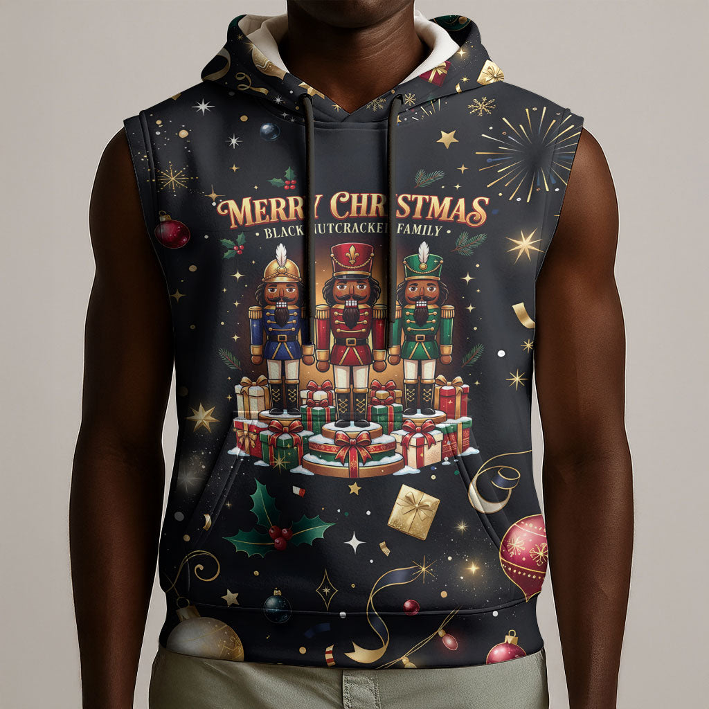Black Nutcracker Family Christmas Sleeveless Hoodie African American Noel Wrapped In Drip