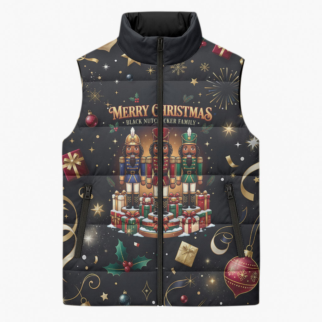 Black Nutcracker Family Christmas Sleeveless Puffer Jacket African American Noel Wrapped In Drip