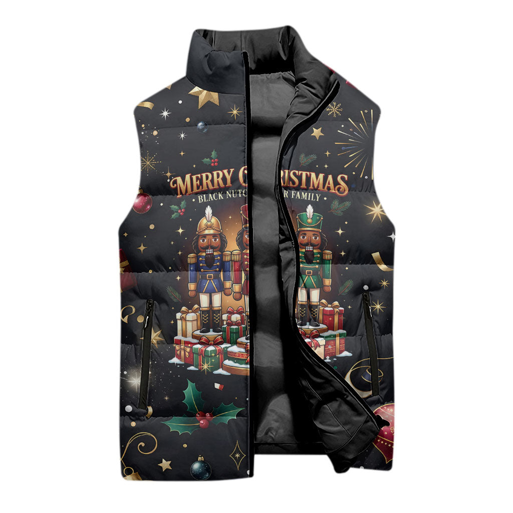 Black Nutcracker Family Christmas Sleeveless Puffer Jacket African American Noel Wrapped In Drip