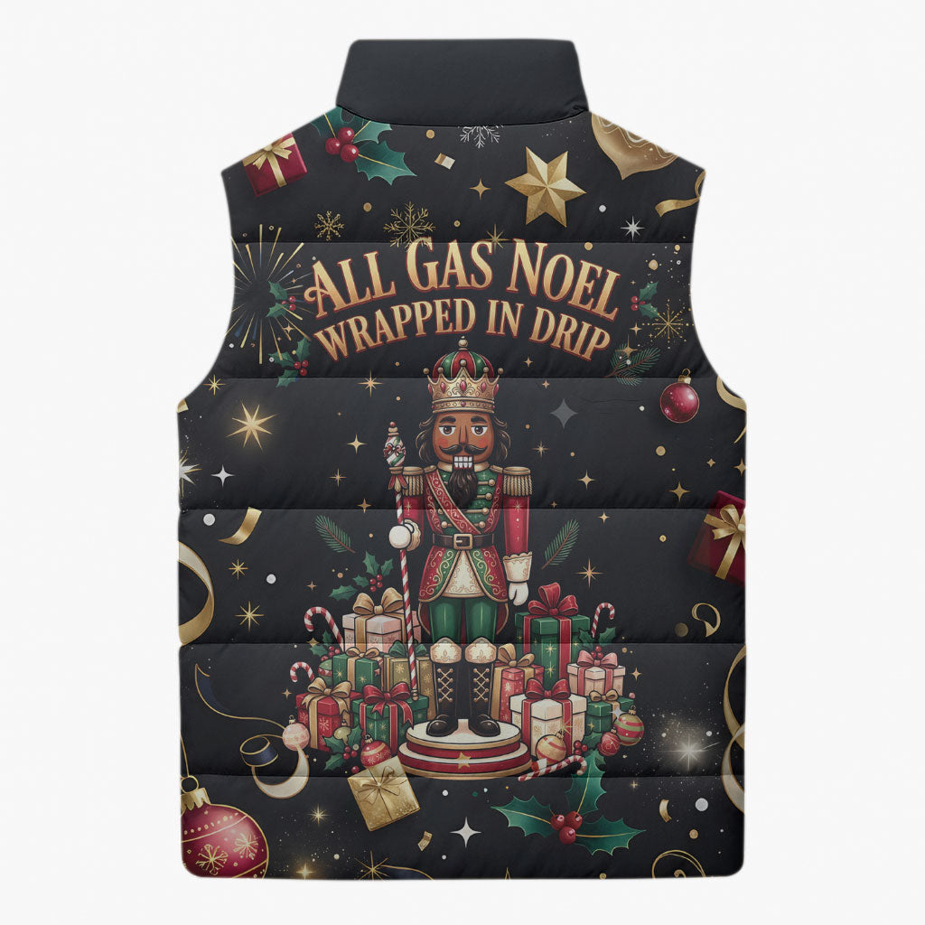 Black Nutcracker Family Christmas Sleeveless Puffer Jacket African American Noel Wrapped In Drip