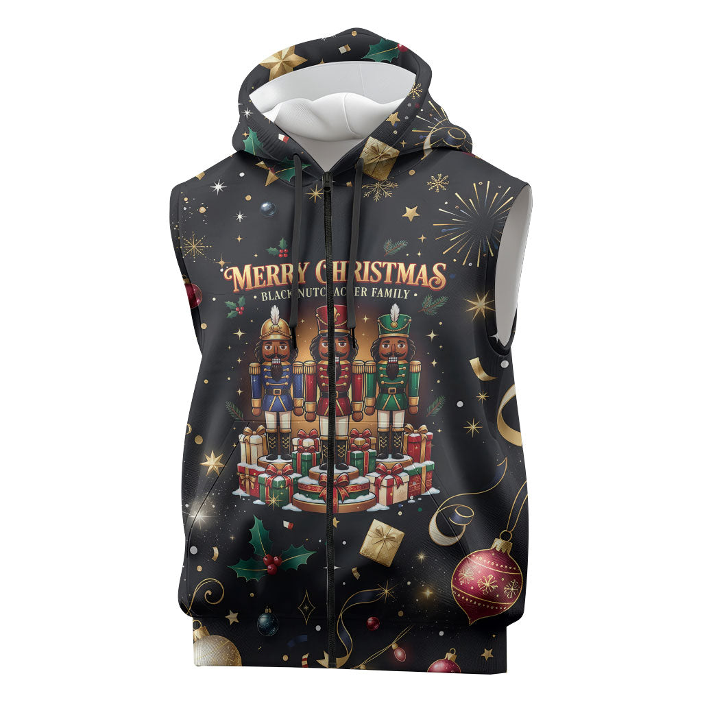 Black Nutcracker Family Christmas Sleeveless Zip Hoodie African American Noel Wrapped In Drip