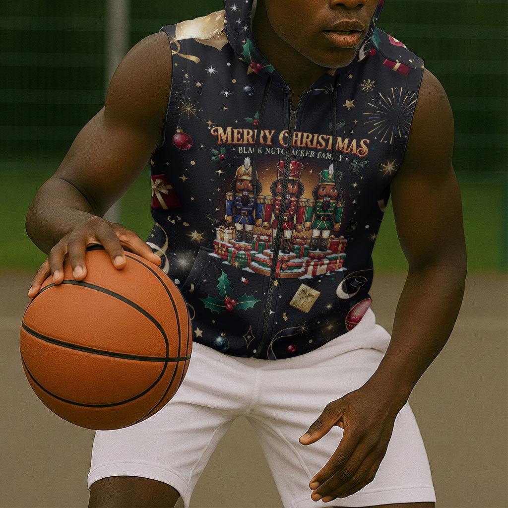 Black Nutcracker Family Christmas Sleeveless Zip Hoodie African American Noel Wrapped In Drip