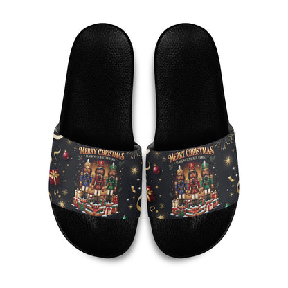 Black Nutcracker Family Christmas Slide Sandals African American Noel Wrapped In Drip