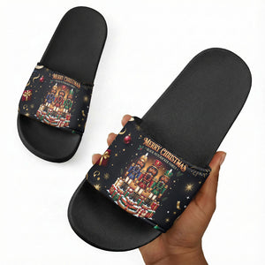 Black Nutcracker Family Christmas Slide Sandals African American Noel Wrapped In Drip