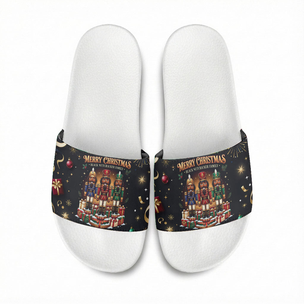 Black Nutcracker Family Christmas Slide Sandals African American Noel Wrapped In Drip