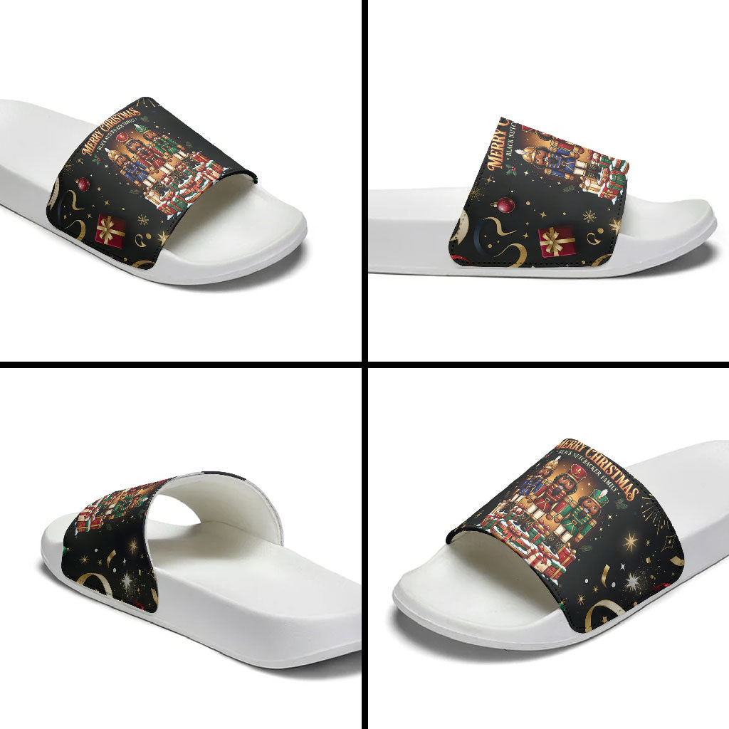Black Nutcracker Family Christmas Slide Sandals African American Noel Wrapped In Drip