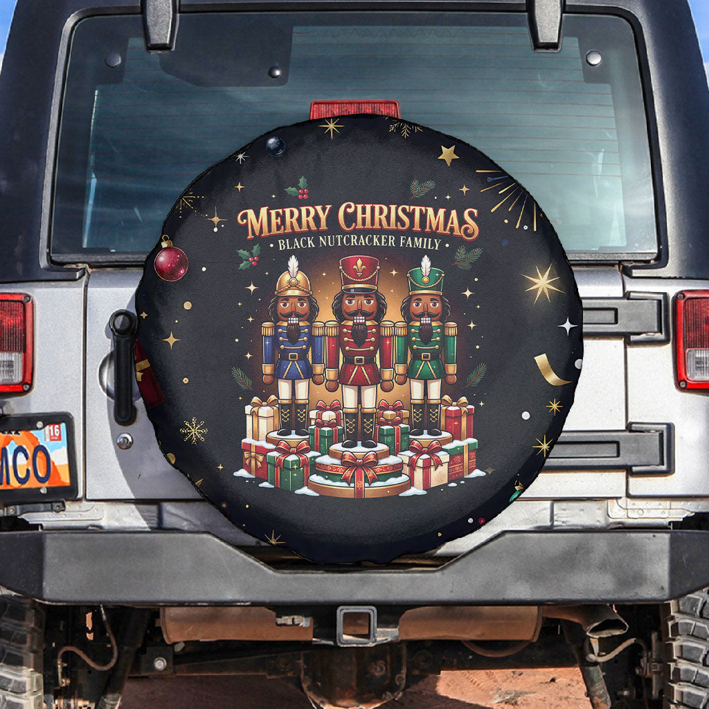 Black Nutcracker Family Christmas Spare Tire Cover African American Noel Wrapped In Drip
