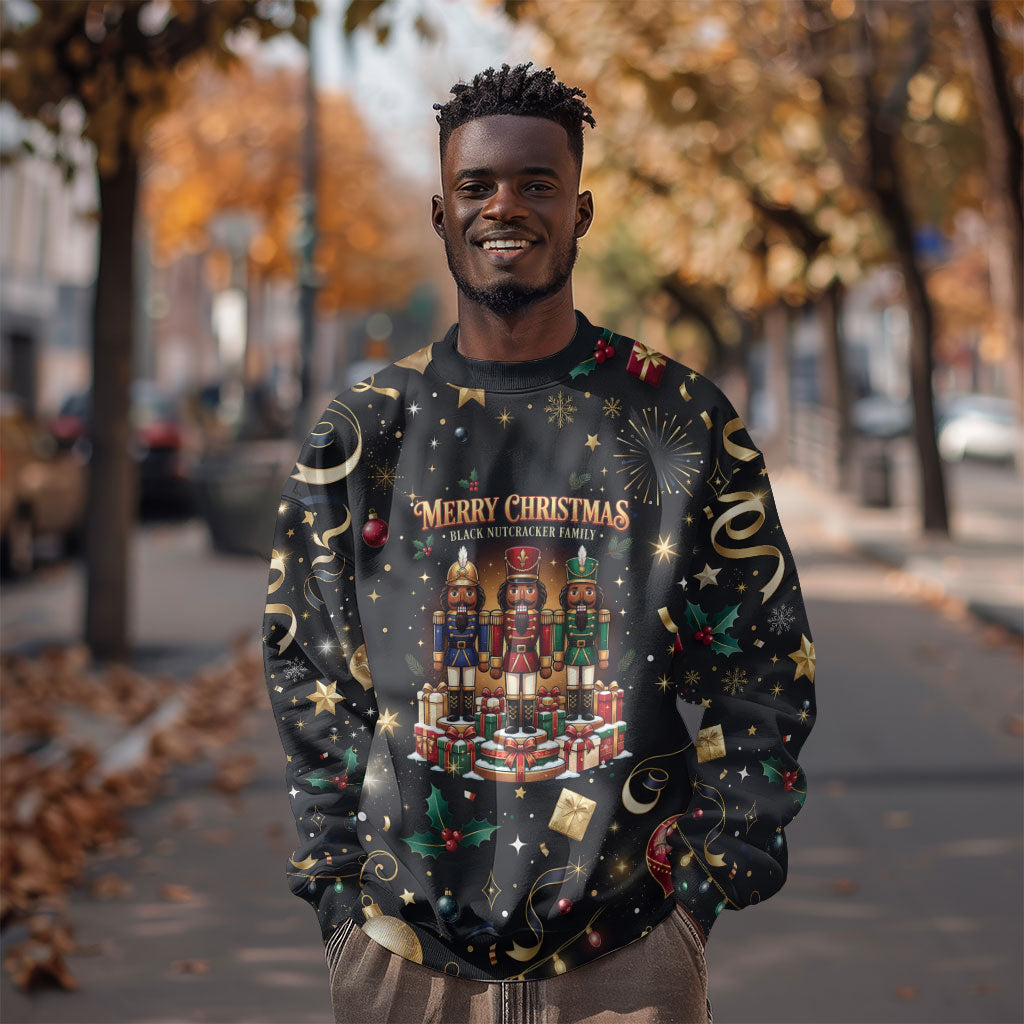 Black Nutcracker Family Christmas Sweatshirt African American Noel Wrapped In Drip