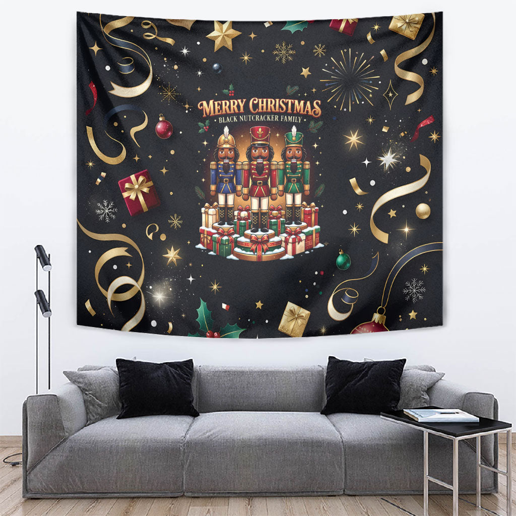 Black Nutcracker Family Christmas Tapestry African American Noel Wrapped In Drip
