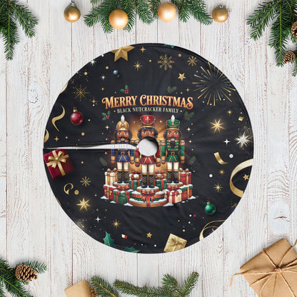 Black Nutcracker Family Christmas Tree Skirt African American Noel Wrapped In Drip