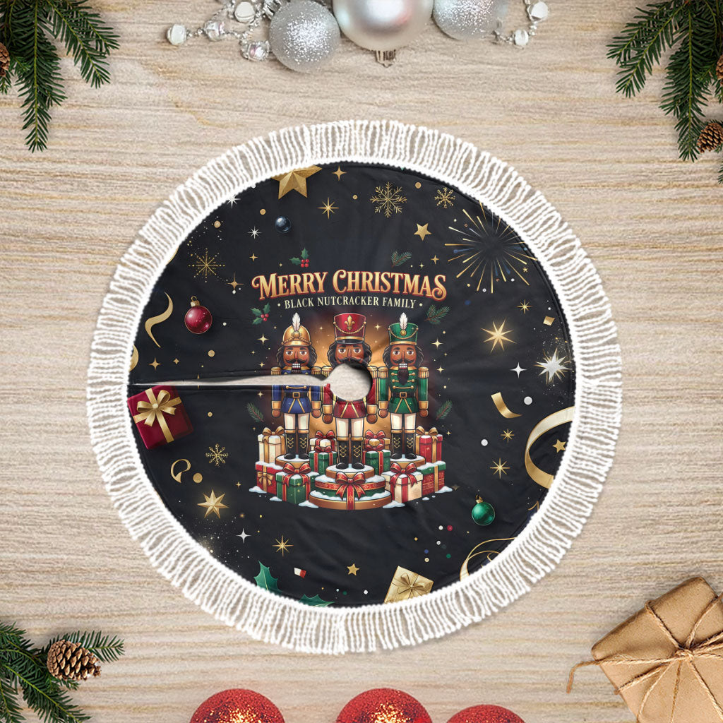 Black Nutcracker Family Christmas Tree Skirt African American Noel Wrapped In Drip