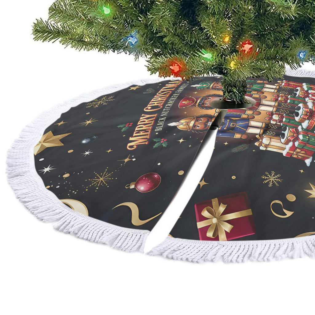 Black Nutcracker Family Christmas Tree Skirt African American Noel Wrapped In Drip