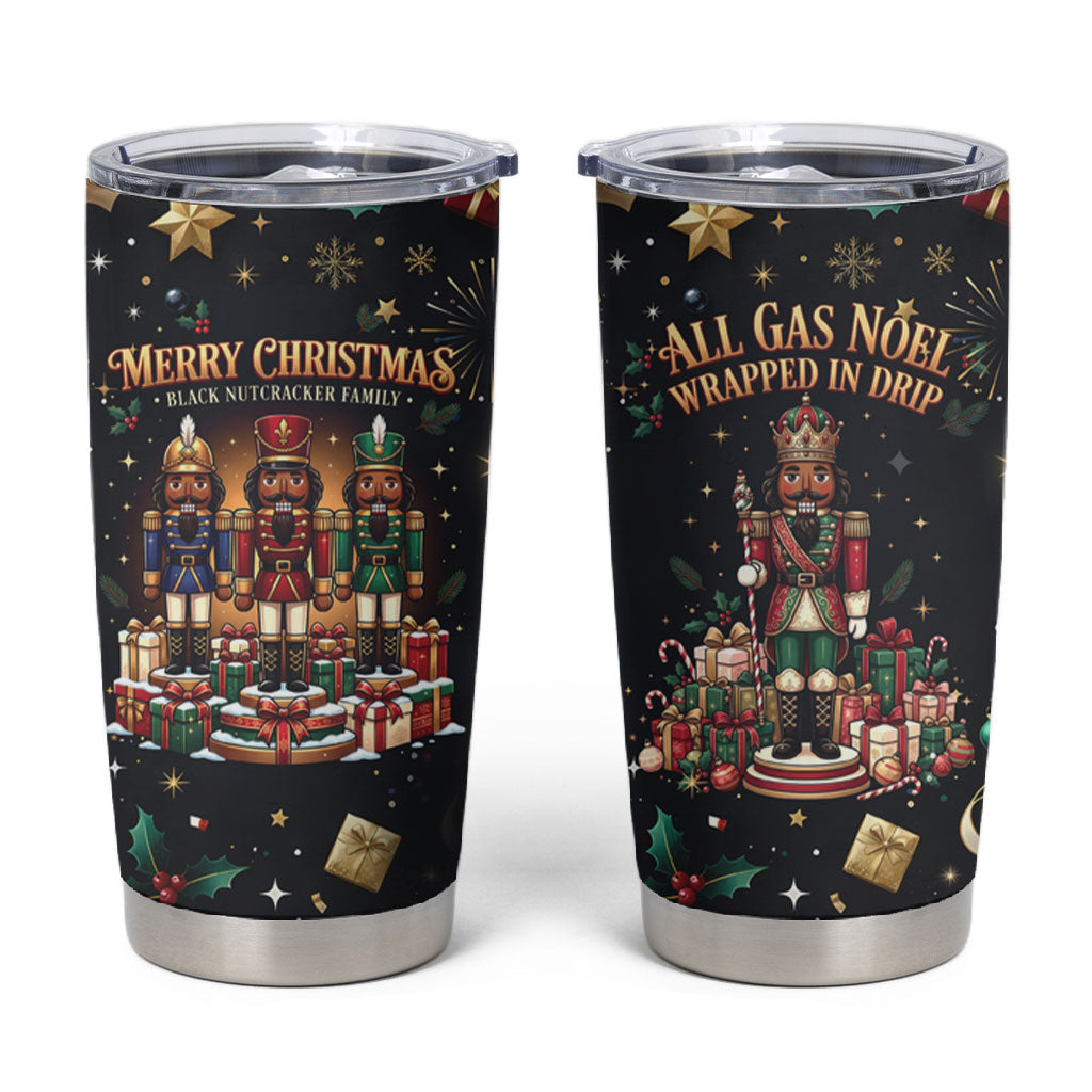 Black Nutcracker Family Christmas Tumbler Cup African American Noel Wrapped In Drip