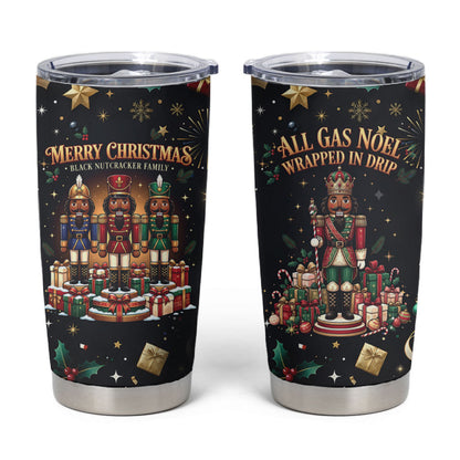 Black Nutcracker Family Christmas Tumbler Cup African American Noel Wrapped In Drip