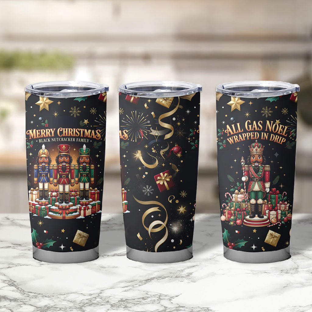Black Nutcracker Family Christmas Tumbler Cup African American Noel Wrapped In Drip