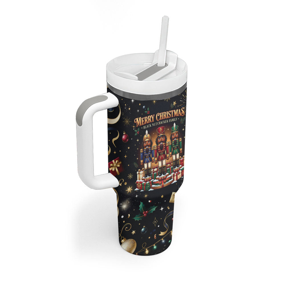 Black Nutcracker Family Christmas Tumbler With Handle African American Noel Wrapped In Drip