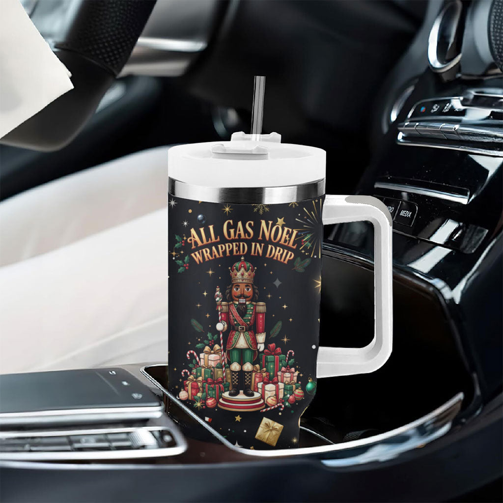Black Nutcracker Family Christmas Tumbler With Handle African American Noel Wrapped In Drip
