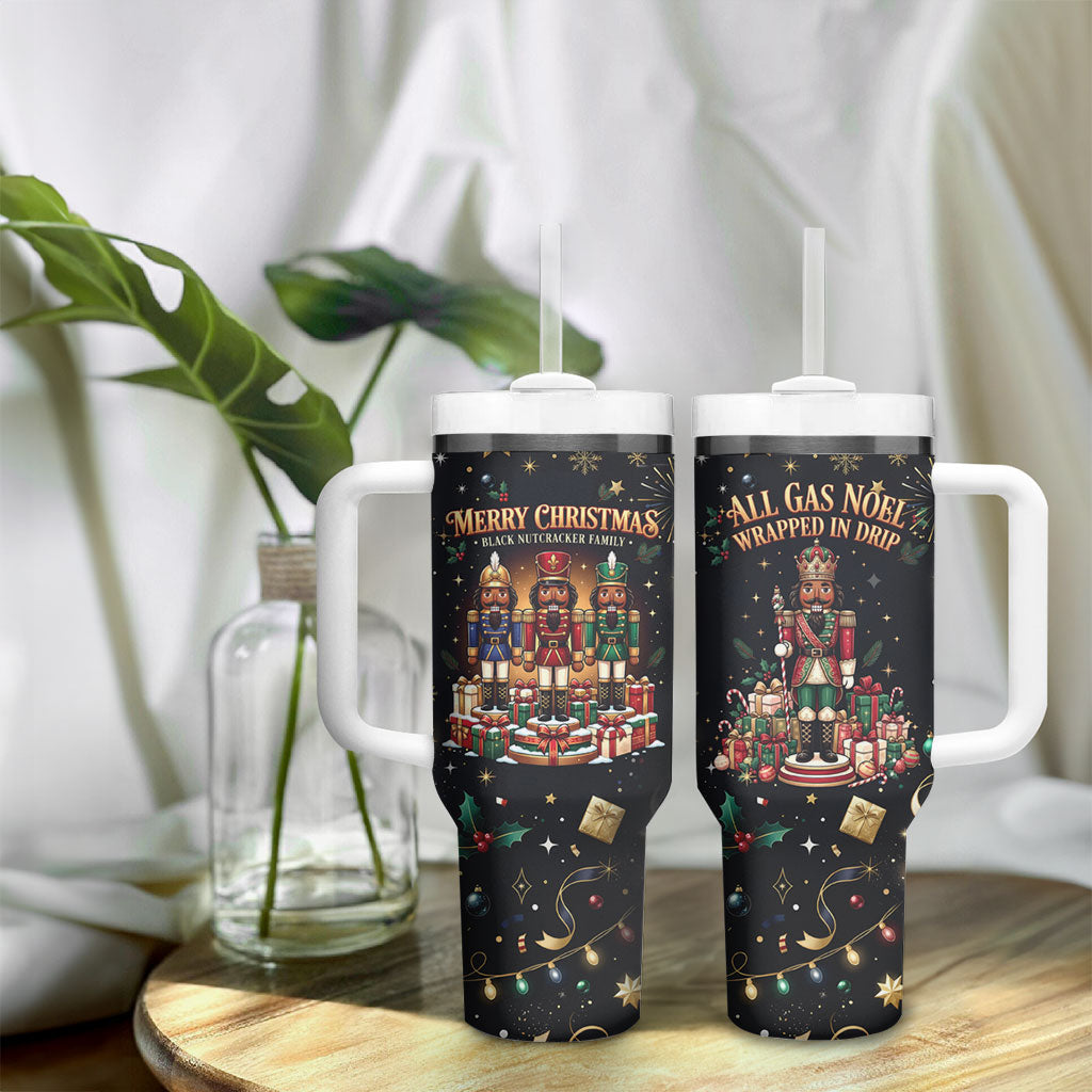 Black Nutcracker Family Christmas Tumbler With Handle African American Noel Wrapped In Drip