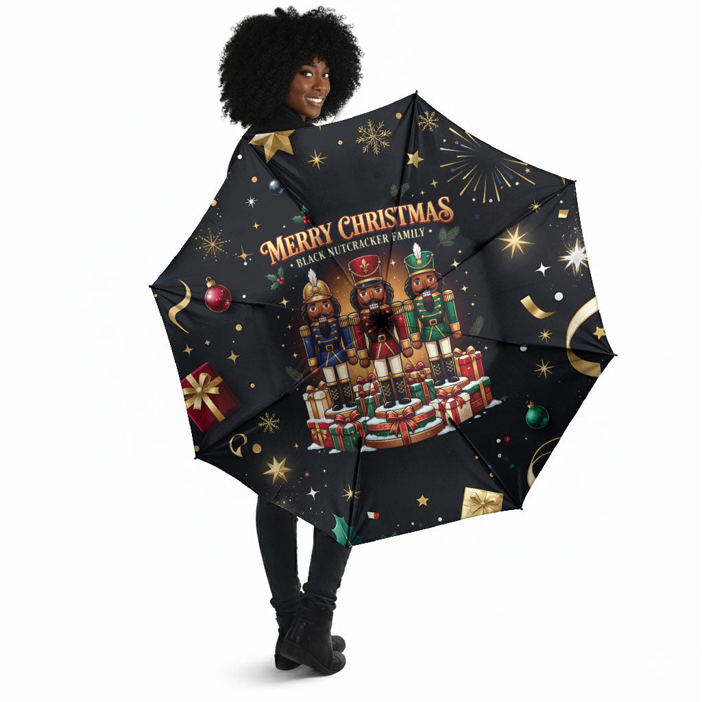 Black Nutcracker Family Christmas Umbrella African American Noel Wrapped In Drip