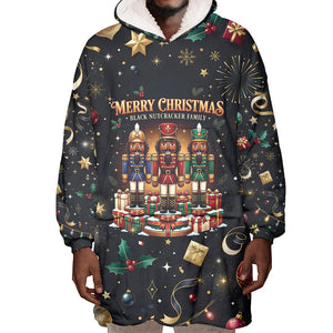 Black Nutcracker Family Christmas Wearable Blanket Hoodie African American Noel Wrapped In Drip