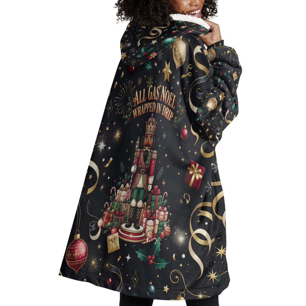 Black Nutcracker Family Christmas Wearable Blanket Hoodie African American Noel Wrapped In Drip