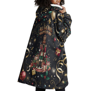 Black Nutcracker Family Christmas Wearable Blanket Hoodie African American Noel Wrapped In Drip