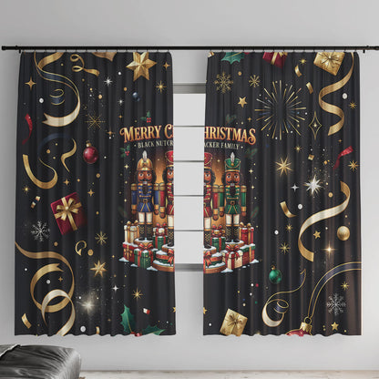 Black Nutcracker Family Christmas Window Curtain African American Noel Wrapped In Drip