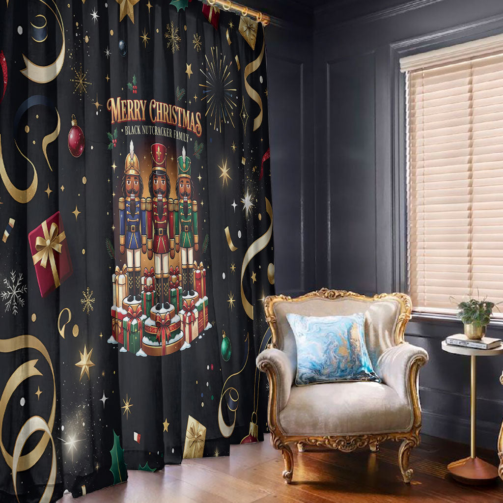 Black Nutcracker Family Christmas Window Curtain African American Noel Wrapped In Drip