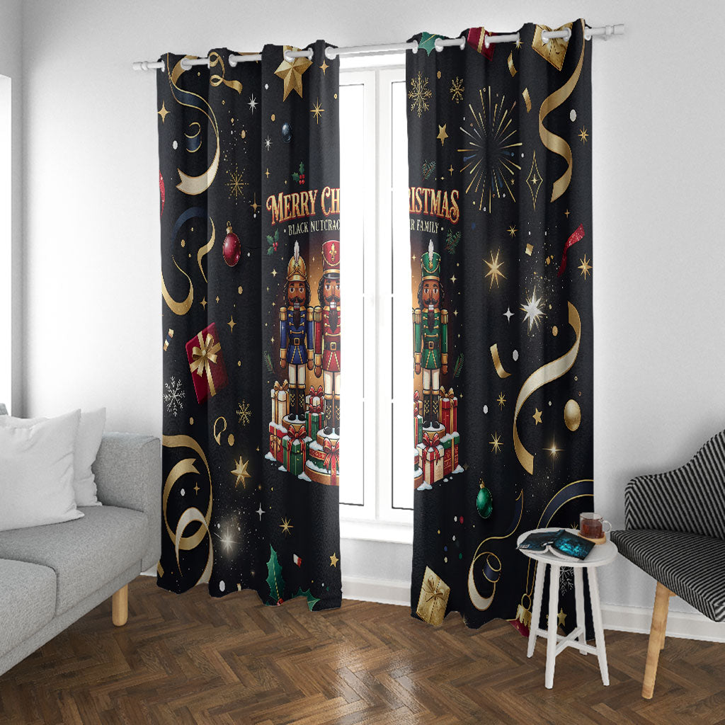 Black Nutcracker Family Christmas Window Curtain African American Noel Wrapped In Drip
