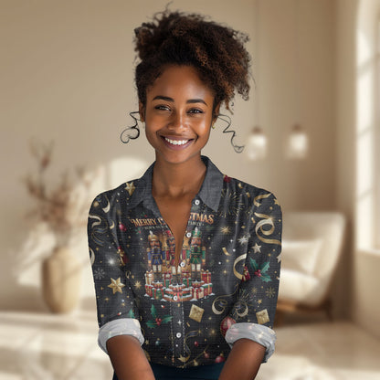 Black Nutcracker Family Christmas Women Casual Shirt African American Noel Wrapped In Drip