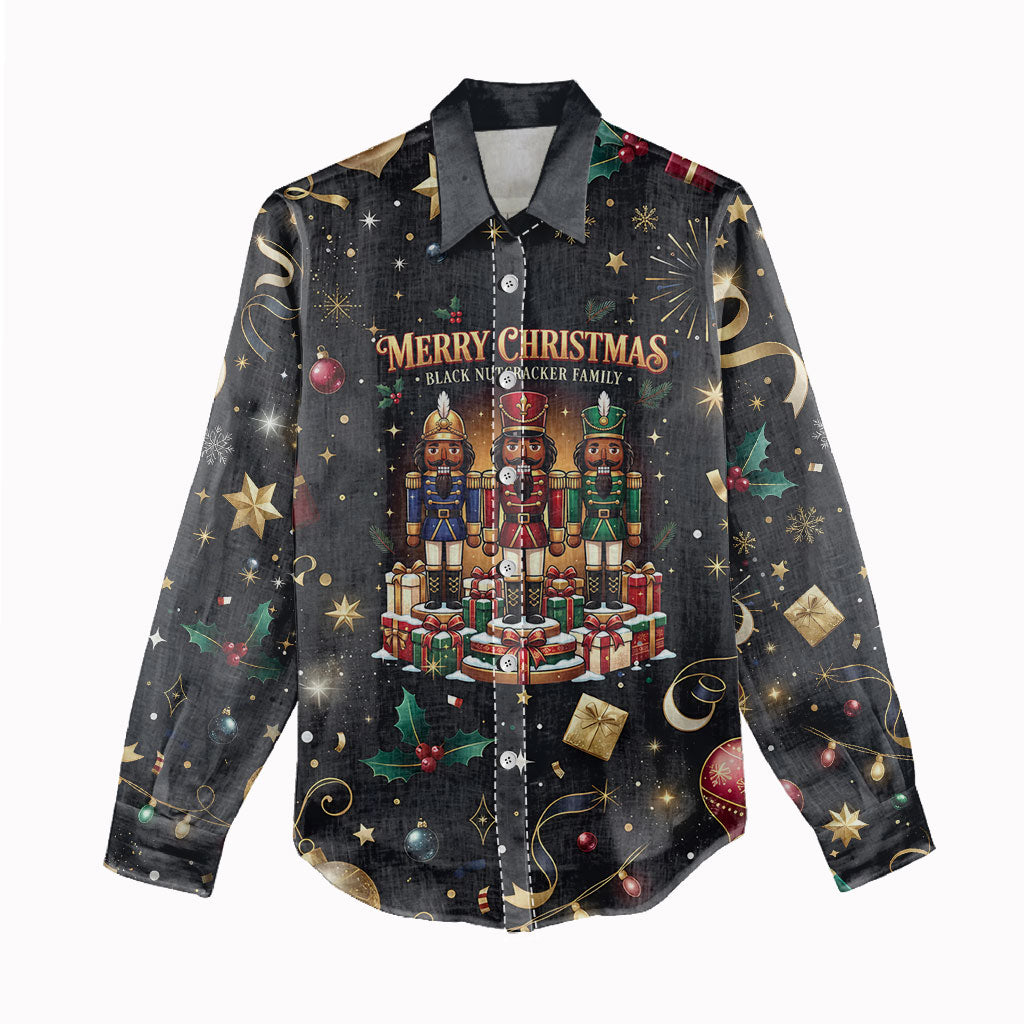 Black Nutcracker Family Christmas Women Casual Shirt African American Noel Wrapped In Drip