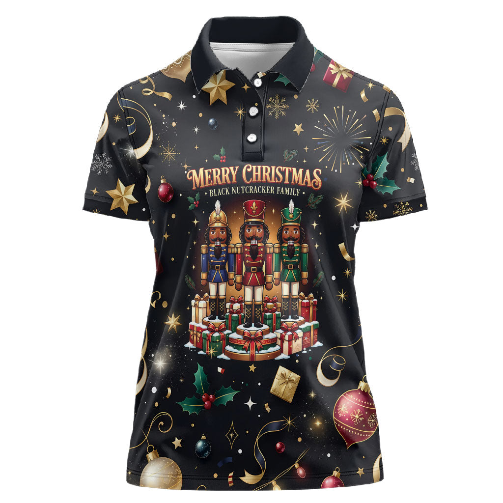 Black Nutcracker Family Christmas Women Polo Shirt African American Noel Wrapped In Drip