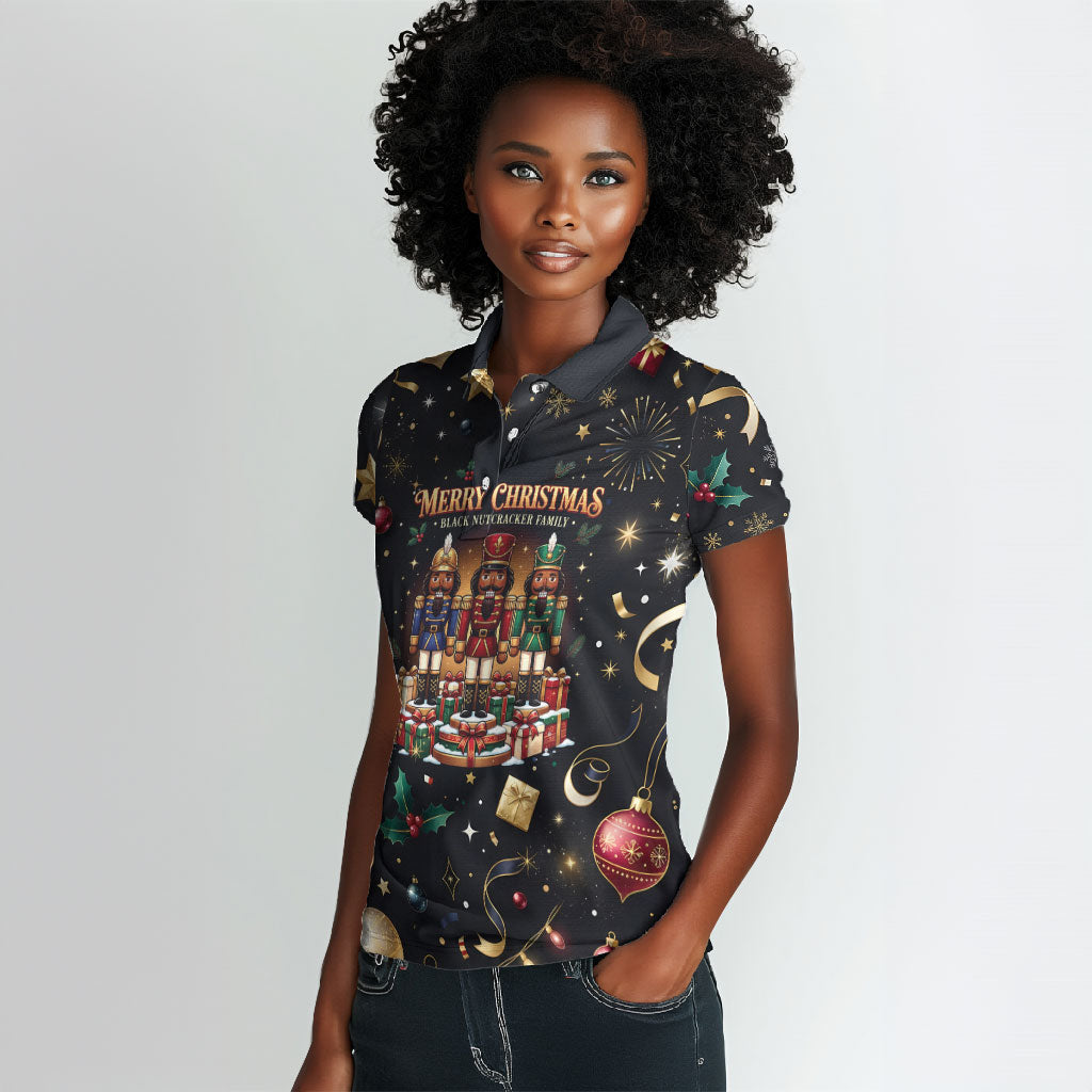 Black Nutcracker Family Christmas Women Polo Shirt African American Noel Wrapped In Drip
