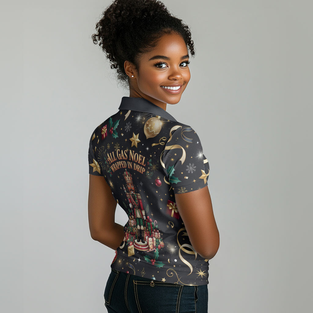Black Nutcracker Family Christmas Women Polo Shirt African American Noel Wrapped In Drip