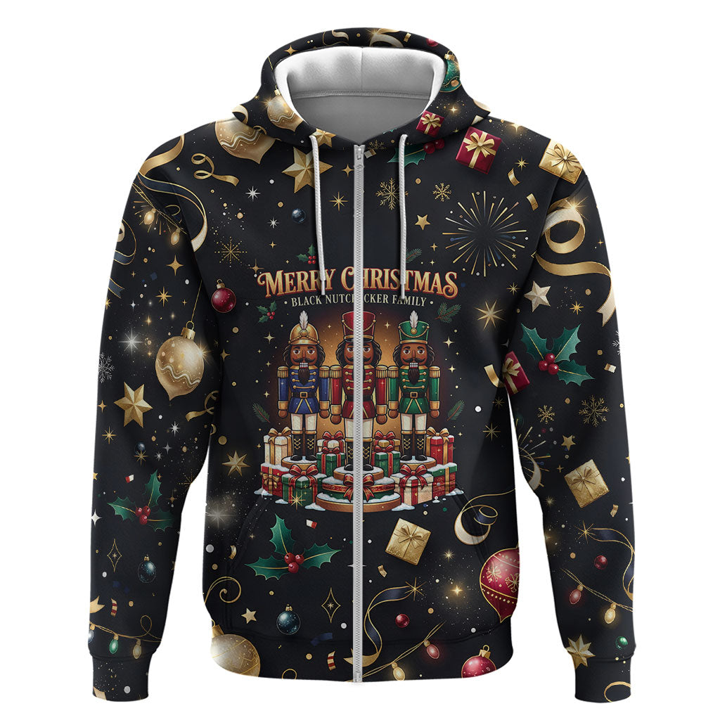 Black Nutcracker Family Christmas Zip Hoodie African American Noel Wrapped In Drip