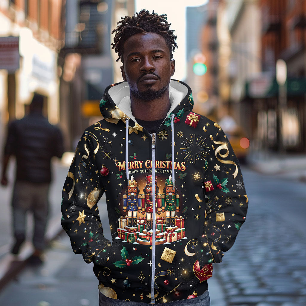 Black Nutcracker Family Christmas Zip Hoodie African American Noel Wrapped In Drip