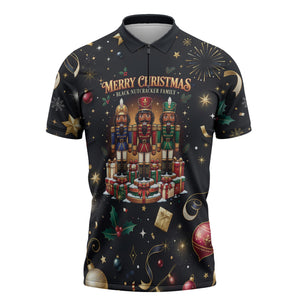 Black Nutcracker Family Christmas Zipper Polo Shirt African American Noel Wrapped In Drip