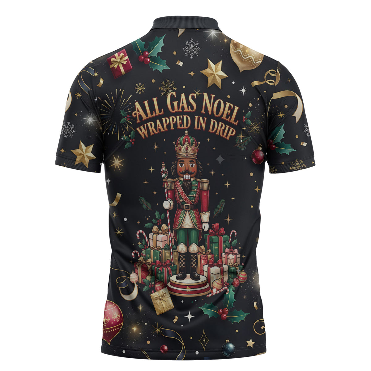 Black Nutcracker Family Christmas Zipper Polo Shirt African American Noel Wrapped In Drip