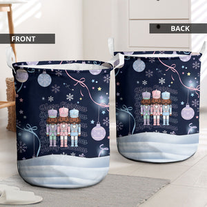 Black Nutcracker Magic Christmas Laundry Basket African American Pastel Snowflake Winter