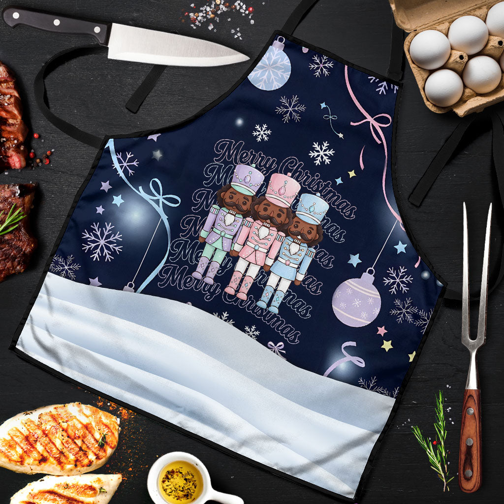Black Nutcracker Magic Christmas Apron African American Pastel Snowflake Winter
