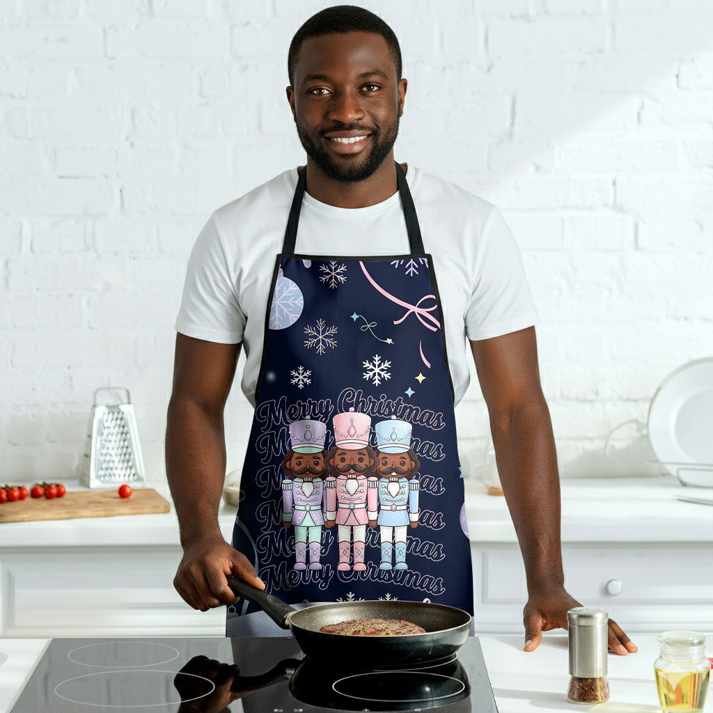 Black Nutcracker Magic Christmas Apron African American Pastel Snowflake Winter