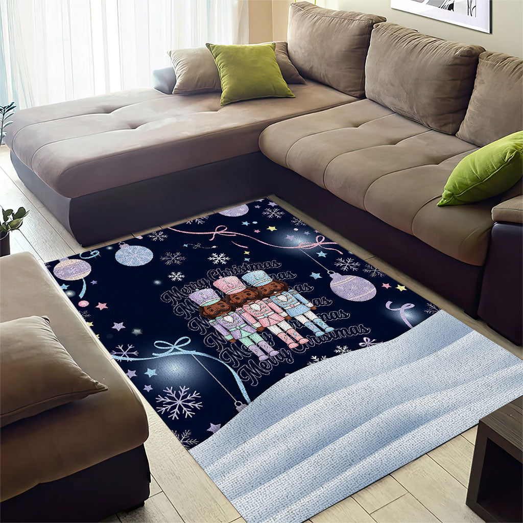 Black Nutcracker Magic Christmas Area Rug African American Pastel Snowflake Winter
