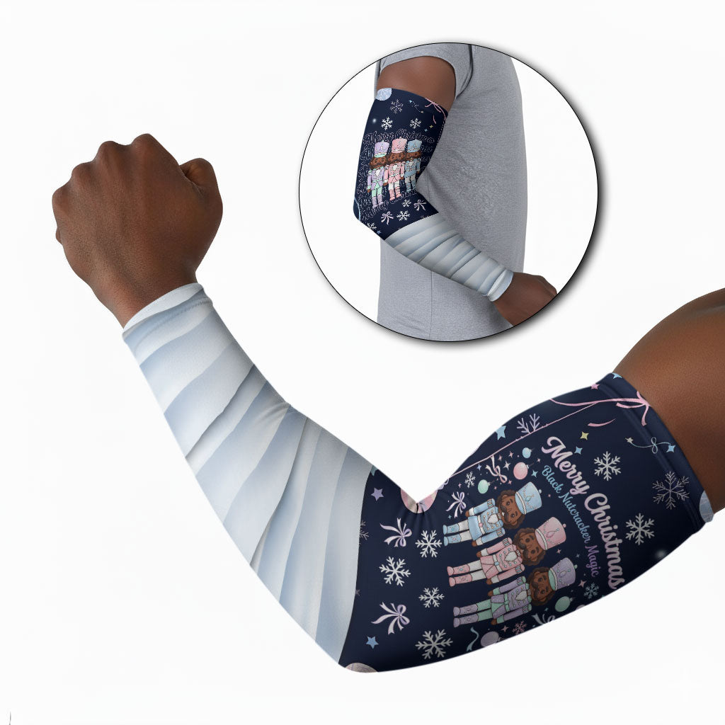 Black Nutcracker Magic Christmas Arm Sleeves African American Pastel Snowflake Winter
