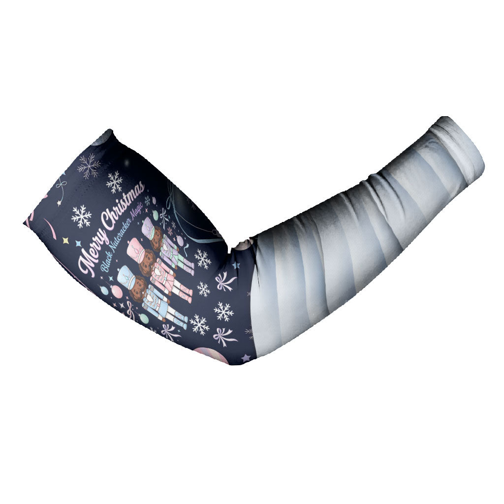 Black Nutcracker Magic Christmas Arm Sleeves African American Pastel Snowflake Winter