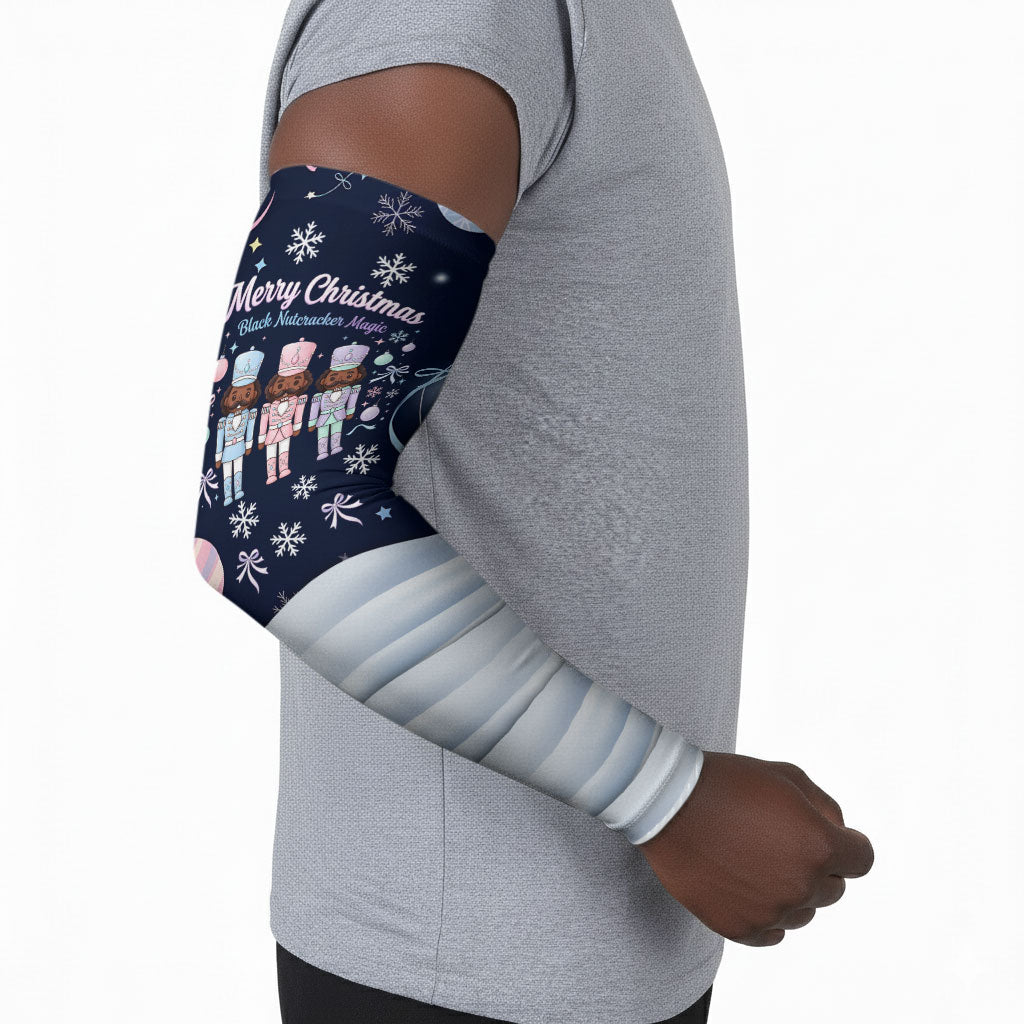 Black Nutcracker Magic Christmas Arm Sleeves African American Pastel Snowflake Winter